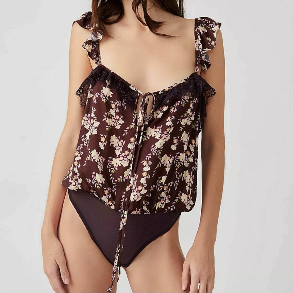 Intimately by Free People Floral Bodysuit Size S Brown Cream